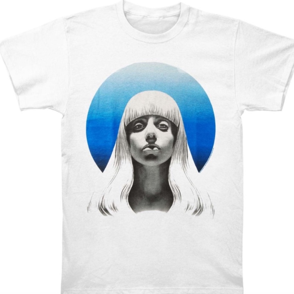 Lady GaGa Authentic Art Pop 2014 Tour Tee Classic Boxy Fit Blue Concert Shirt!!